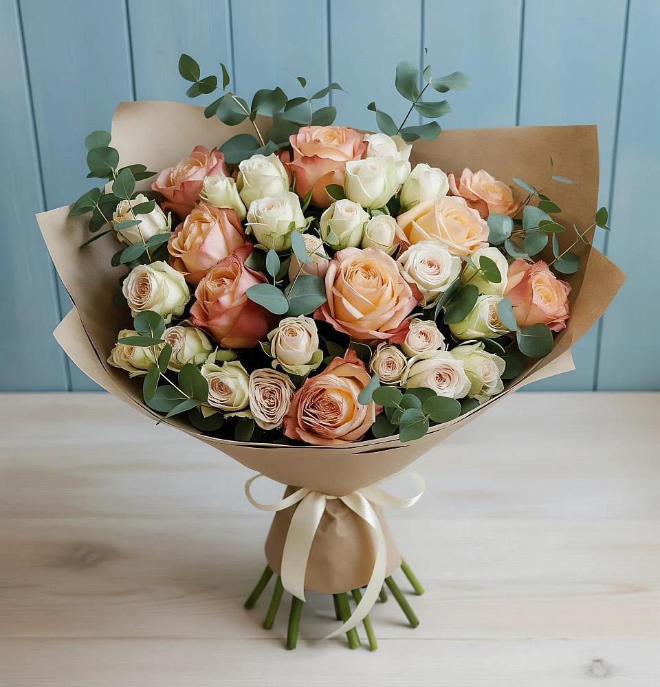 Букет цветов из: Альстромерии и Розы в Нижнеивкино