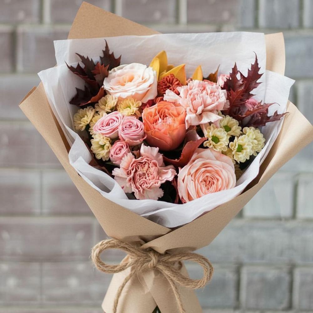 Букет цветов из: Гвоздики, Хризантемы и Розы в Нижнеивкино