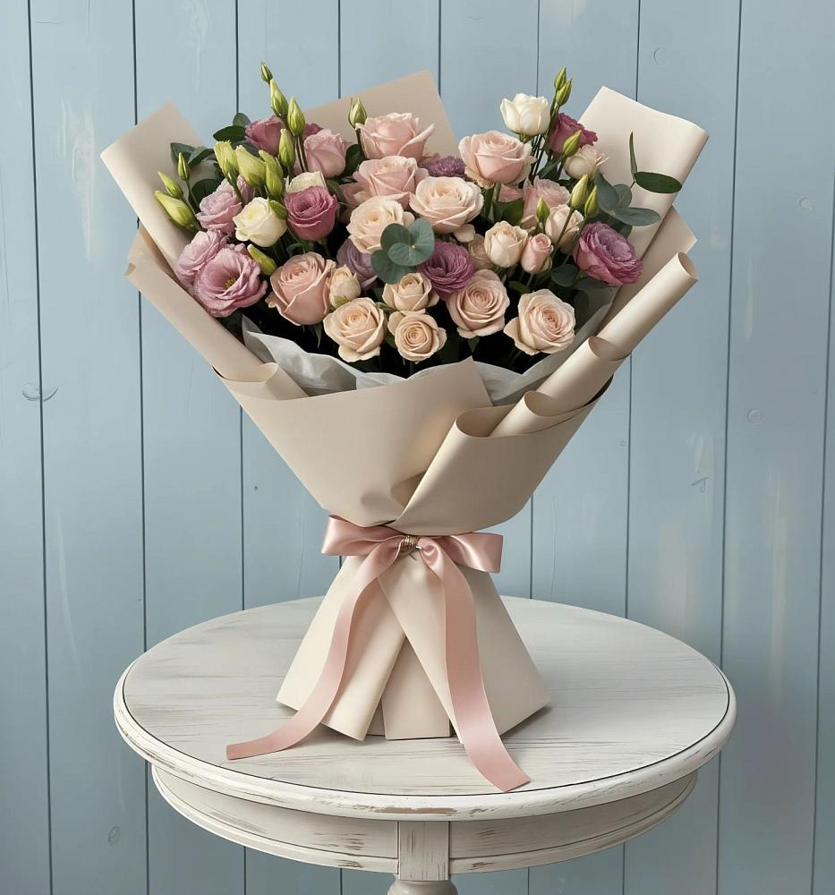 Букет цветов из: Розы и Лизиантусы в Нижнеивкино