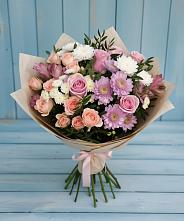 Букет цветов из:  Хризантемы, Розы и Альстромерии в Нижнеивкино