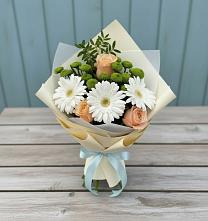 Букет цветов из:  Герберы, Розы и Хризантемы в Нижнеивкино