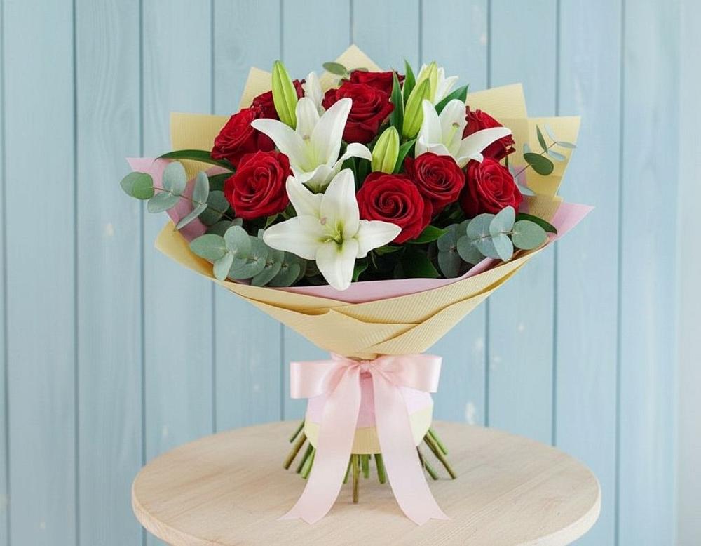 Букет цветов из: Лилии и Розы в Нижнеивкино